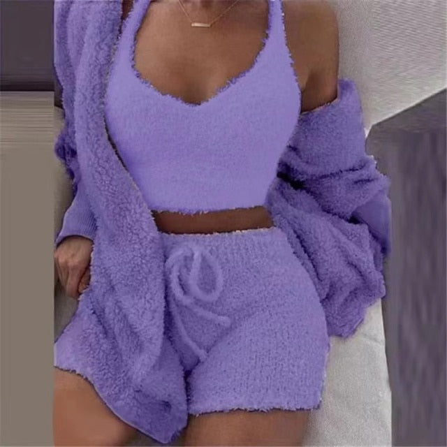 3 Piece Fluffy Outfits Sexy Pyjamas